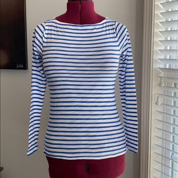 Blue and white striped joe fresh Boat Neck Top - Picture 1 of 6